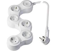 CHENG-PP2529 Prise multi-prises Schuko avec 5 prises standard allemandes Schuko Grands 16 A, câble 1,5 mètres, fiche 16 A Franco Allemand avec languette pour extraire facilement et interrupteur
