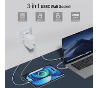 CHENG-Prise murale Schuko - Triple prise avec chargeur rapide USB & type C de 20 W, verre, puissance de charge et adaptateur USB C, station de charge, installation facile, Blanc