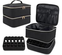 Cheng-Rangement Vernis A Ongle: 9.84 * 7.87 * 8.27inch Double Couche Vernis À Ongles Organisateur Maquillage - Trousse Vanity Malette Peut Contenir 30 Bouteilles(15ml) Une Lampe Led Ongle Uv(Noir)