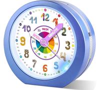 Cheng-Réveil Enfant Fille Garçon,Horloge Analogique Pédagogique Sans Tic-Tac Avec Veilleuse Et Snooze,Cadeau Pour Chambre D'enfant, École, Anniversaire (Bleu Foncé)