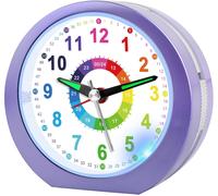 Cheng-Réveil Enfant Fille Garçon,Horloge Analogique Pédagogique Sans Tic-Tac Avec Veilleuse Et Snooze,Cadeau Pour Chambre D'enfant, École, Anniversaire (Lilas)