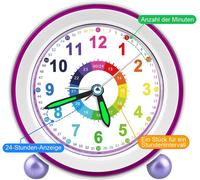 Cheng-Réveil Enfant Fille Garçon,Horloge Analogique Pédagogique Sans Tic-Tac Avec Veilleuse Et Snooze,Cadeau Pour Chambre D'enfant, École, Anniversaire (Violet)