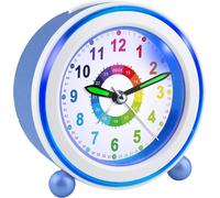 Cheng-Réveil Enfant Fille Garçon,Horloge Analogique Pédagogique Sans Tic-Tac Avec Veilleuse Et Snooze,Cadeau Pour Chambre D'enfant, École, Anniversaire (Bleu)