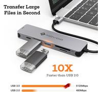 CHENG-USB C Hub Power Delivery 60W, 6-en-1 Adaptateur USB-C vers HDMI 4K, Lecteur de Carte SD & Micro SD, 2 x USB 3.1, Port de Recharge PD 2.0 pour MacBook Pro Chromebook Pixel Huawei Matebook