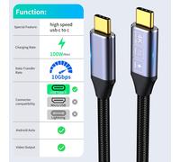CHENG-usb-c vers usb-c 3.1 gen 2 5m, usb c 10gbps long, Type C 4K@60Hz UHD Video 5A/100W PD3.0 Fast Charge Cord with E-Marker Compatible with MacBook pro Samsung Galaxy Pixel Dell Monitor etc