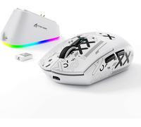 CHENG-x Attack Shark G3PRO Souris de Jeu avec Station d'accueil Magnétique, BT/2.4G sans Fil/Filaire, Capteur PixArt PAW3311, 59g Légère, 25000 DPI Lightspeed Gamer, PC/Mac-Blanc avec Ruban