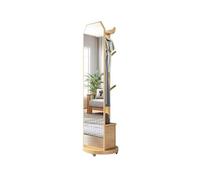 CHENGAIJIAN Porte-manteau Porte-manteau de sol en bois massif, cintre avec tiroir, armoire de rangement, porche d'entrée, cintre for vêtements de sol, miroir complet amovible(Wood)