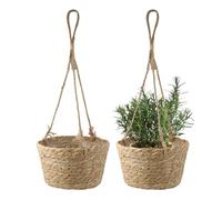 CHENGCKJ Lot de 2 Pot de Fleurs Suspendu en Jonc de Mer Jardinière Suspendue Bohème 20 cm Pot de Fleurs Tressé à La Main Panier Suspendu Naturel pour Plantes