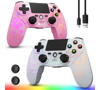CHENGDAO 2 Pack Manette PS4 Sans Fil, Manette de Jeu Double pour PlayStation 4/Pro/Slim/PC avec Éclairage RVB Réglable, Batterie 1000mAh, Haut-Parteur Intégré & Jack Audio 3.5mm
