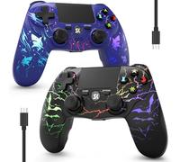 CHENGDAO 2 Pack Manette PS4 Sans Fil, Manette de Jeu Double pour PlayStation 4/Pro/Slim/PC avec Éclairage RVB Réglable, Batterie 1000mAh, Haut-Parteur Intégré & Jack Audio 3.5mm
