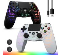 CHENGDAO 2 Pack Manette PS4 Sans Fil, Manette de Jeu Double pour PlayStation 4/Pro/Slim/PC avec Éclairage RVB Réglable, Batterie 1000mAh, Haut-Parteur Intégré & Jack Audio 3.5mm