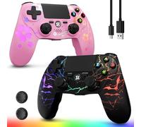 CHENGDAO 2 Pack Manette PS4 Sans Fil, Manette de Jeu Double pour PlayStation 4/Pro/Slim/PC avec Éclairage RVB Réglable, Batterie 1000mAh, Haut-Parteur Intégré & Jack Audio 3.5mm