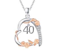 CHENGHONG Chaîne 40e anniversaire, cadeau pour 40e anniversaire en argent sterling 925 chaîne cœur pour femme collier personnalisé pendentif cœur numéro 40 cadeau anniversaire fille