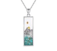 CHENGHONG Collier en argent sterling S925 avec pendentif en forme de graines de moutarde turquoise, Argent sterling