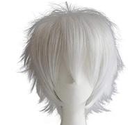 chenghuax Mode Courte Spike Spiky Anime Cosplay Wig Halloween Carnaval Noël Dress Up Pretend Play Party Perruques Pleines pour Femmes Hommes (Noir) (Color : White)