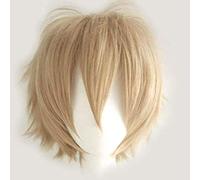 chenghuax Mode Courte Spike Spiky Anime Cosplay Wig Halloween Carnaval Noël Dress Up Pretend Play Party Perruques Pleines pour Femmes Hommes (Noir) (Color : Linen Blonde)