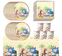 CHENGLI 61PCS Party Vaiss-elle Anniversaire, Vaisselle De Fê-te d'Anniversaire Set De Vaisselle De Fête Nappe Assiettes Gobelets Couverts Serviettes,Fournitures De Fête Pour Enfants
