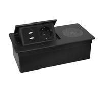 CHENGPI Bloc Multiprise Escamotable avec Chargement sans Fil pour Encastrer au Bureau,Aluminium Prise Encastrable Plan de Travail Prises+2 USB A,Multiprise Electrique pour Cuisines,1.8M Câble