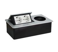 CHENGPI Bloc Multiprise Escamotable avec Chargement sans Fil pour Encastrer au Bureau,Aluminium Prise Encastrable Plan de Travail 2 Prises,Multiprise Electrique pour Cuisines,1.8M Câble