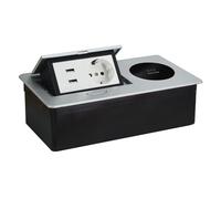 CHENGPI Bloc Multiprise Escamotable avec Chargement sans Fil pour Encastrer au Bureau,Aluminium Prise Encastrable Plan de Travail Prises+2 USB A,Multiprise Electrique pour Cuisines,1.8M Câble