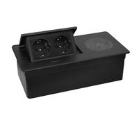 CHENGPI Bloc Multiprise Escamotable avec Chargement sans Fil pour Encastrer au Bureau,Aluminium Prise Encastrable Plan de Travail 2 Prises,Multiprise Electrique pour Cuisines,1.8M Câble