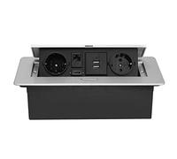 CHENGPI Bloc Multiprise Escamotable pour Encastrer au Bureau,Aluminium Prise Encastrable Plan de Travail 2 Prises et 2 USB A,Interface Réseau HDMI TD,Multiprise Electrique pour Cuisines,1.8M Câble