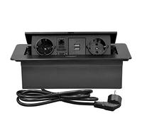 CHENGPI Bloc Multiprise Escamotable pour Encastrer au Bureau,Aluminium Prise Encastrable Plan de Travail 2 Prises et 2 USB A,Interface Réseau HDMI TD,Multiprise Electrique pour Cuisines,1.8M Câble