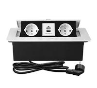 CHENGPI Bloc Multiprise Escamotable pour Encastrer, Plan de Travail,Bureau de Prise Pop-up caché avec 2 Prises et 2 Ports USB Connection Box