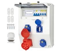 CHENGPI Coffret Électrique de Chantier,Répartiteur Mural,Distributeur de Courant Électrique avec Disjoncteur,5P CEE Prise et Schuko Prise,Compteur électrique - Distributeur de Puissance Consommée