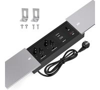 CHENGPI Coulissant Couvercle Prise de Bureau,Prise Encastrable avec 2 Prises,1 USB,1 Type C,Interface Réseau HDMI TD,Aluminium Multiprise Electrique pour Bureau de Cuisine de Bureau,1,8m Câble