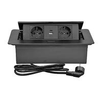 CHENGPI Prise Escamotable pour Encastrer au Bureau,Bureau de Prise Pop-up Caché avec 2 Prises 220V/16A et Ports USB A 5V/3,1 A,Bloc Prise Plan de Travail avec Type C PD18W,Câble 1.8m
