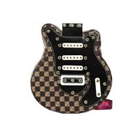 chengshao Mode guitare forme sac dur bourse en polyuréthane for les femmes Rivet personnalité conception populaire bandoulière épaule à dos main(Brown Checkers)