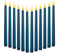 CHENGU Lot de 12 bougies coniques LED sans flamme pour Saint-Valentin, mariage, Halloween, Hanouka, Thanksgiving, Noël, automne, célébration, décoration d'intérieur (bleu foncé)