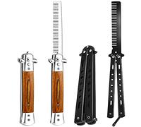 CHENGU Lot de 2 peignes à lame de rechange en bois - Brosse à cheveux automatique à bouton poussoir et peigne papillon pliable en acier inoxydable - Peigne d'entraînement en plein air (noir)
