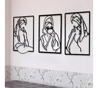 CHENGU Lot de 3 décorations murales abstraites minimalistes en métal - Dessin à une ligne de femme pour cuisine, salle de bain, salon (noir, style tasse)