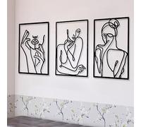 CHENGU Lot de 3 décorations murales abstraites minimalistes en métal pour cuisine, salle de bain, salon (noir, main)