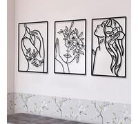 CHENGU Lot de 3 décorations murales abstraites minimalistes en métal pour cuisine, salle de bain, salon (fleur)