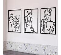 CHENGU Lot de 3 décorations murales abstraites minimalistes en métal pour cuisine, salle de bain, salon (noir, dos et main)