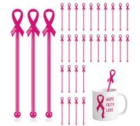 Chengu Lot de 90 agitateurs à cocktail en plastique pour la lutte contre le cancer du sein - Ruban rose de 15,2 cm - Pour café, whisky, boissons - Décorations de fête
