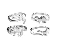 chengxun Lot de 4 bagues ouvertes réglables en forme de dinosaure pour femmes et filles, Métal