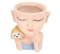 ChengyuWei Pot de Fleurs Style Mignon Fille et Chien, Pot de bonsaï décoratif en résine avec Trou de Drainage inférieur, jardinière de Bureau 12,5 x 11 x 14 cm pour Plantes succulentes,