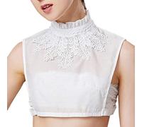 CHENGZI Faux col de chemise détachable à volants en dentelle pour femme - Blanc - Taille Unique