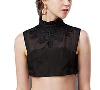 CHENGZI Faux col de chemise détachable à volants en dentelle pour femme - Noir - Taille Unique