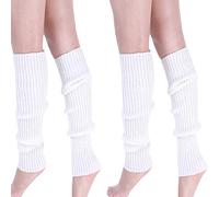 CHENGZI Lot de 2 paires de jambières d'hiver chaudes en tricot pour femme, blanc, taille unique