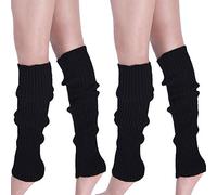 CHENGZI Lot de 2 paires de jambières d'hiver chaudes en tricot pour femme, Noir , taille unique