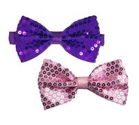 CHENGZI Nœud papillon à paillettes uni, réfléchissant, accessoire de fête, avec perles incrustées, accessoire de performance, nœud papillon, violet et rose, W7/L12cm