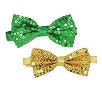 CHENGZI Nœud papillon à paillettes uni, réfléchissant, accessoire de fête, avec perles incrustées, accessoire de performance, nœud papillon, vert et doré, W7/L12cm