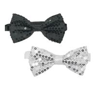 CHENGZI Nœud papillon à paillettes uni, réfléchissant, accessoire de fête, avec perles incrustées, accessoire de performance, nœud papillon, Noir et blanc, W7/L12cm