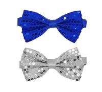 CHENGZI Nœud papillon à paillettes uni, réfléchissant, accessoire de fête, avec perles incrustées, accessoire de performance, nœud papillon, Argenté et bleu, W7/L12cm