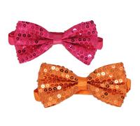 CHENGZI Nœud papillon à paillettes uni, réfléchissant, accessoire de fête, avec perles incrustées, accessoire de performance, nœud papillon, orange + rose rouge, W7/L12cm